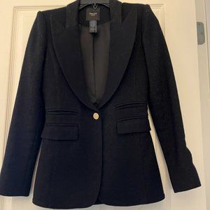 Smythe Black Wool Metallic Peaked Lapel Tuxedo Blazer, size 2